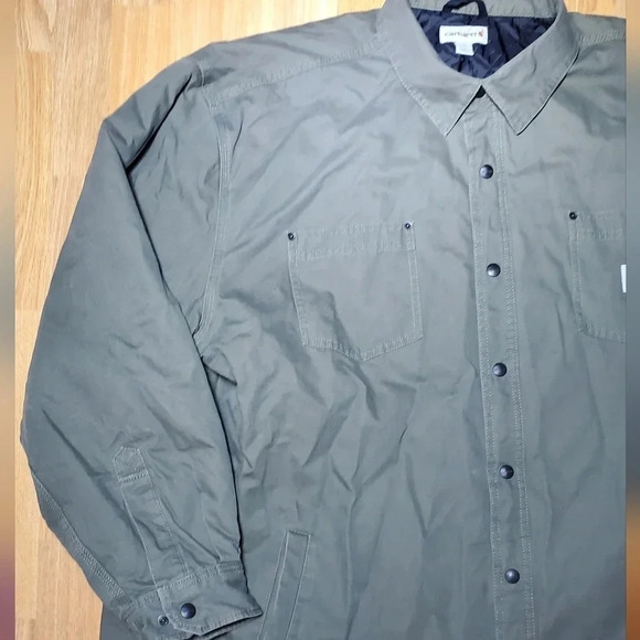 Carhartt Ripstop Flannel Lined Snap Closure Shirt Jacket Shacket 3XL Moss/Green - Picture 3 of 11